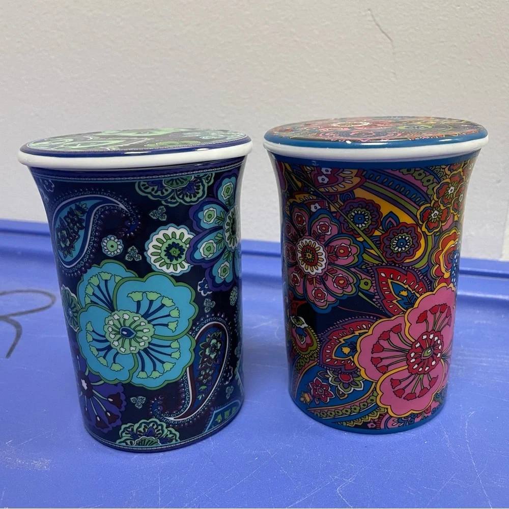 2 Gorgeous Paisley Vera Bradley Symphony in Hue & Blue Rhapsody Coffee Mugs/Lids - Picture 7 of 15